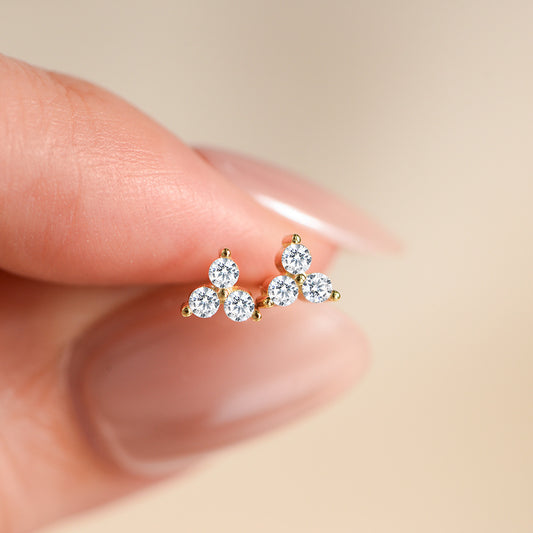 925 Sterling Silver Micro-Pave Zirconia Flower Stud Earrings, Geometric High-End Light Luxury Jewelry