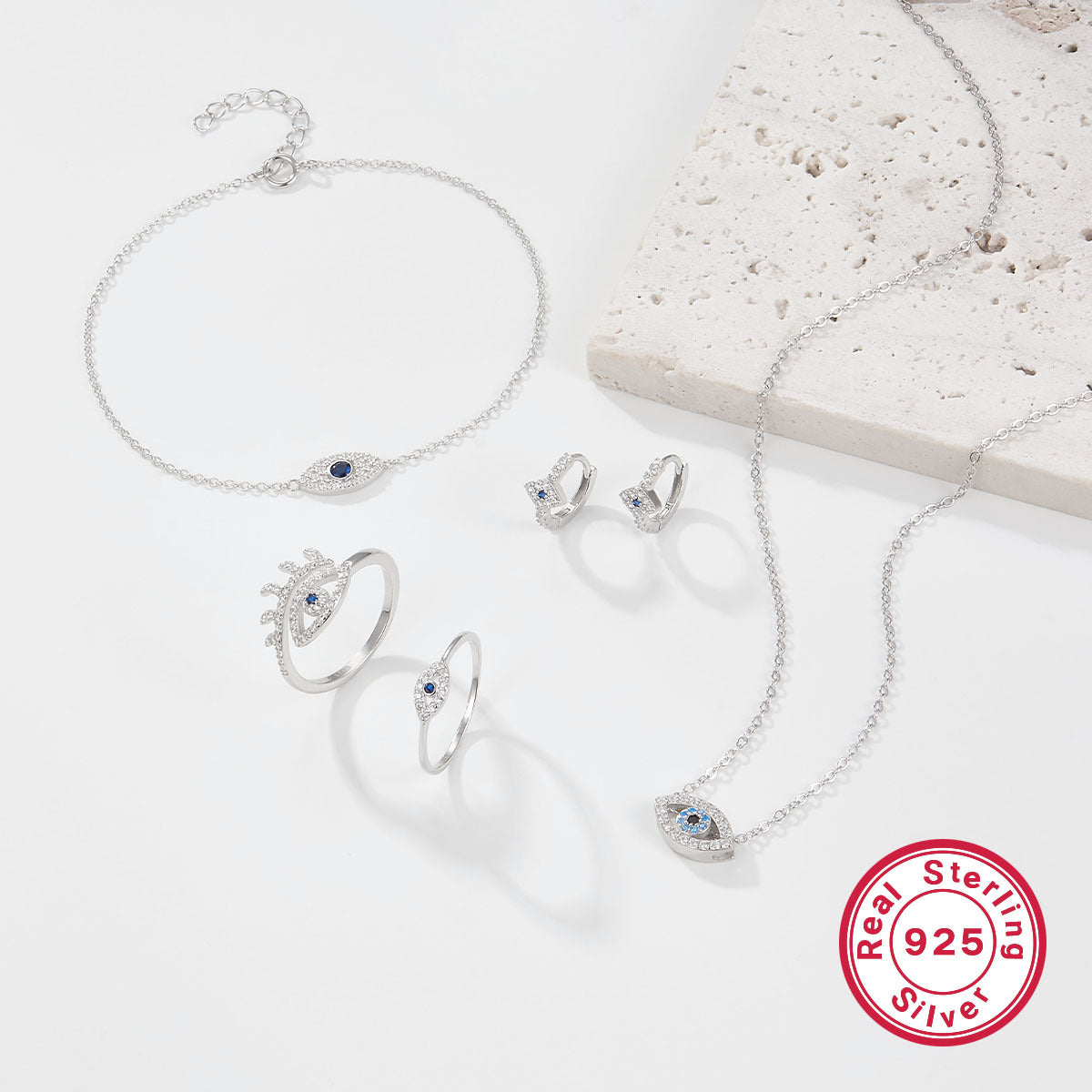 Evil Eye Jewelry Set - S925 Sterling Silver Ring & Necklace Collection