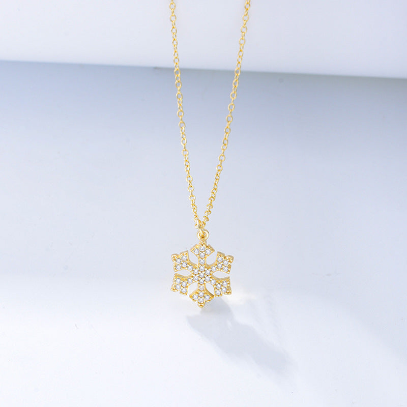 925 Sterling Silver Snowflake Pendant Necklace, Sparkling Zirconia Jewelry