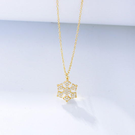 925 Sterling Silver Snowflake Pendant Necklace, Sparkling Zirconia Jewelry