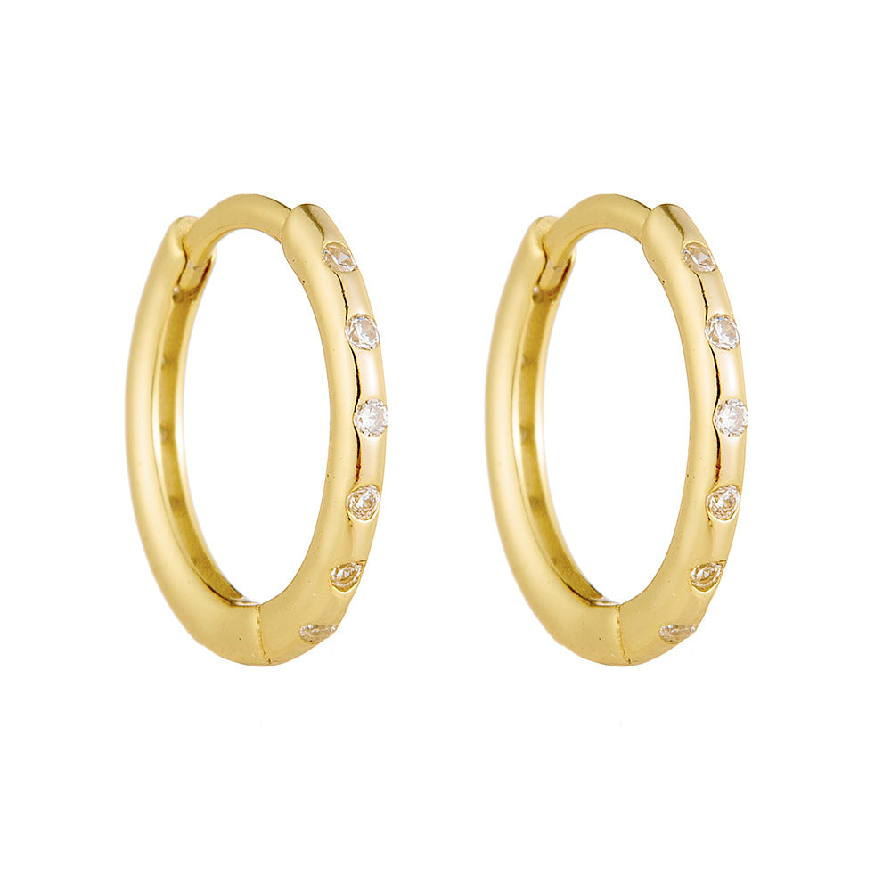 925 Sterling Silver Geometric Pave Zirconia Huggie Earrings, Minimalist High-End Jewelry