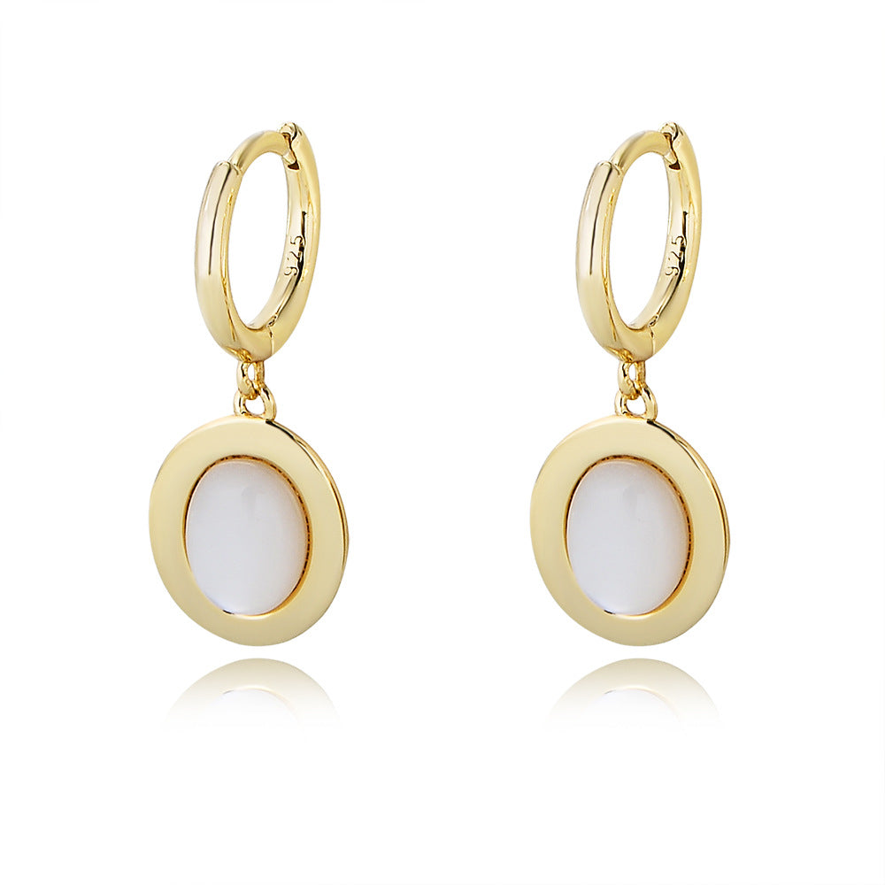 925 Sterling Silver Natural White Shell Earrings, Vintage Geometric Jewelry