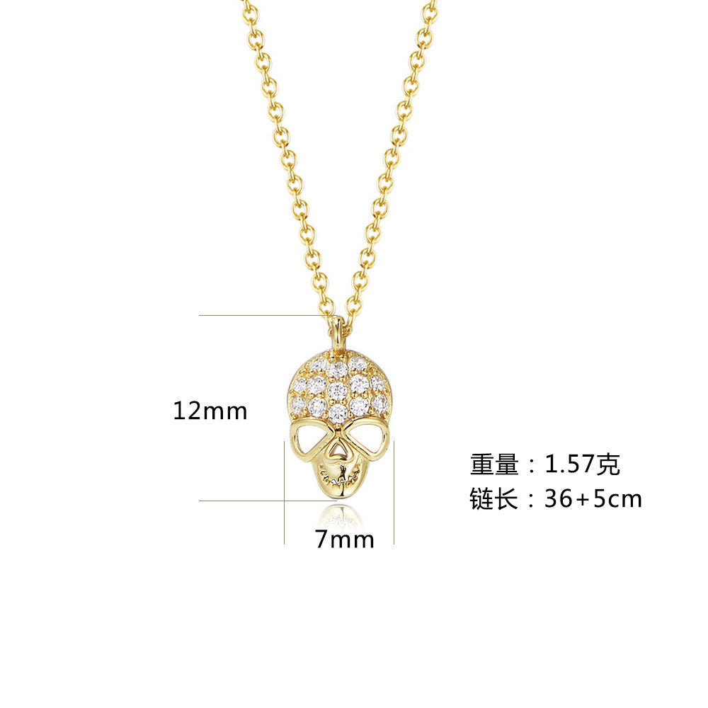925 Sterling Silver Skull Pendant Necklace, Sparkling Zirconia Hip-Hop Jewelry
