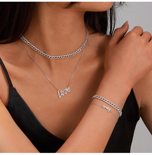 LOVE 925 Silver Necklace | Light Luxury Crystal Chain, Valentine's Gift