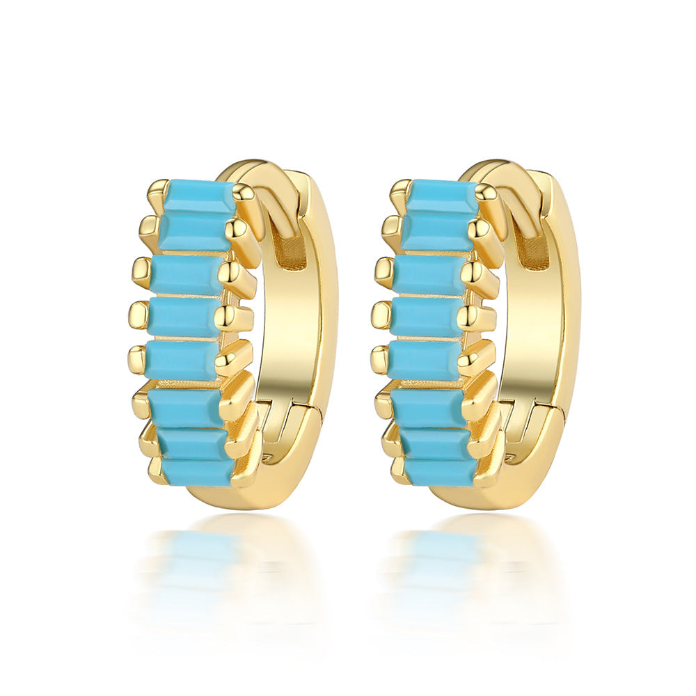 Color Zircon Hoop Earrings - 925 Silver Dopamine Niche Jewelry