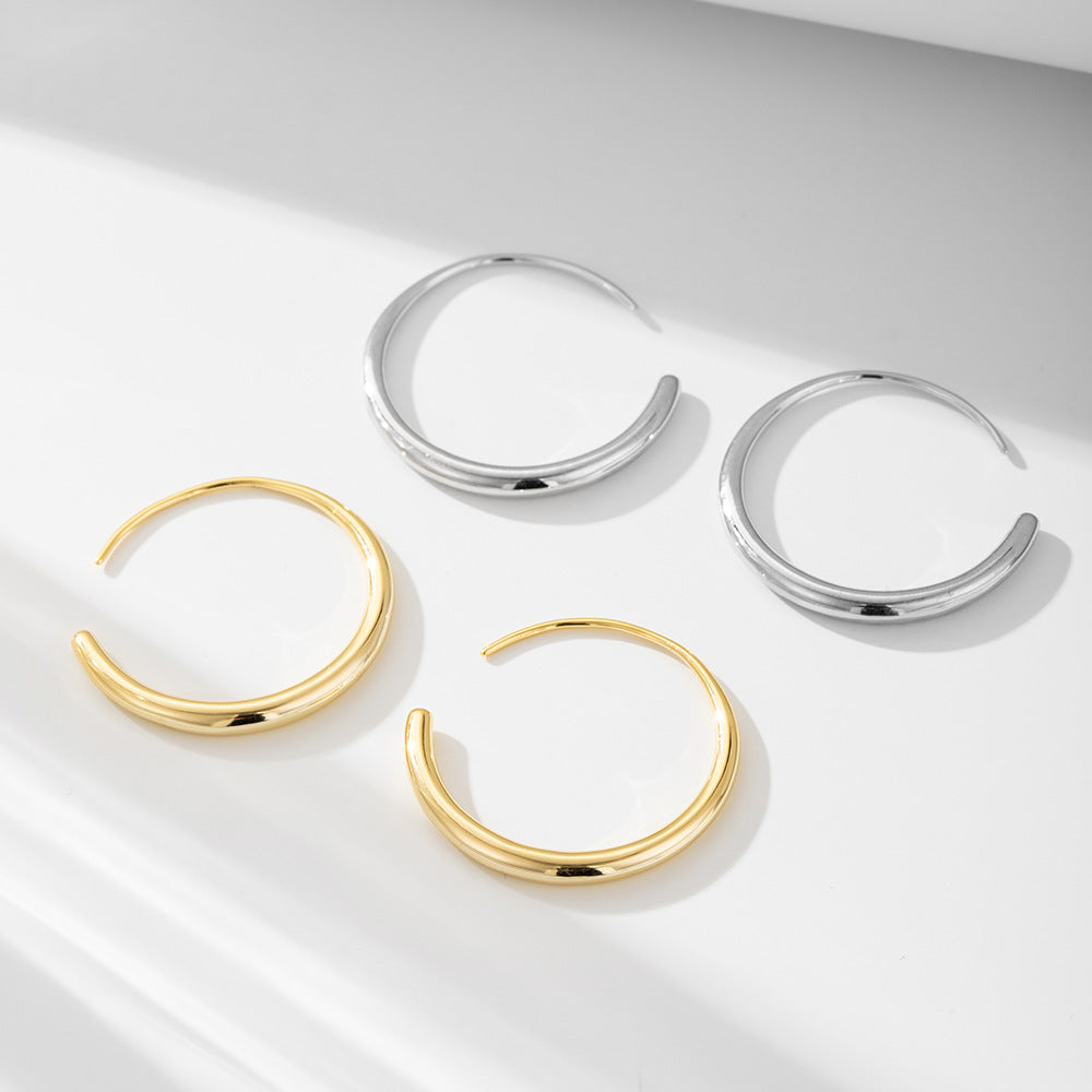 925 Sterling Silver Minimalist Geometric Hoop Earrings, Creative Hip-Hop Style Trendy Jewelry