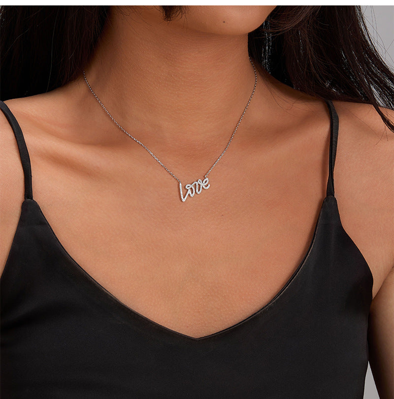 LOVE 925 Silver Necklace | Light Luxury Crystal Chain, Valentine's Gift