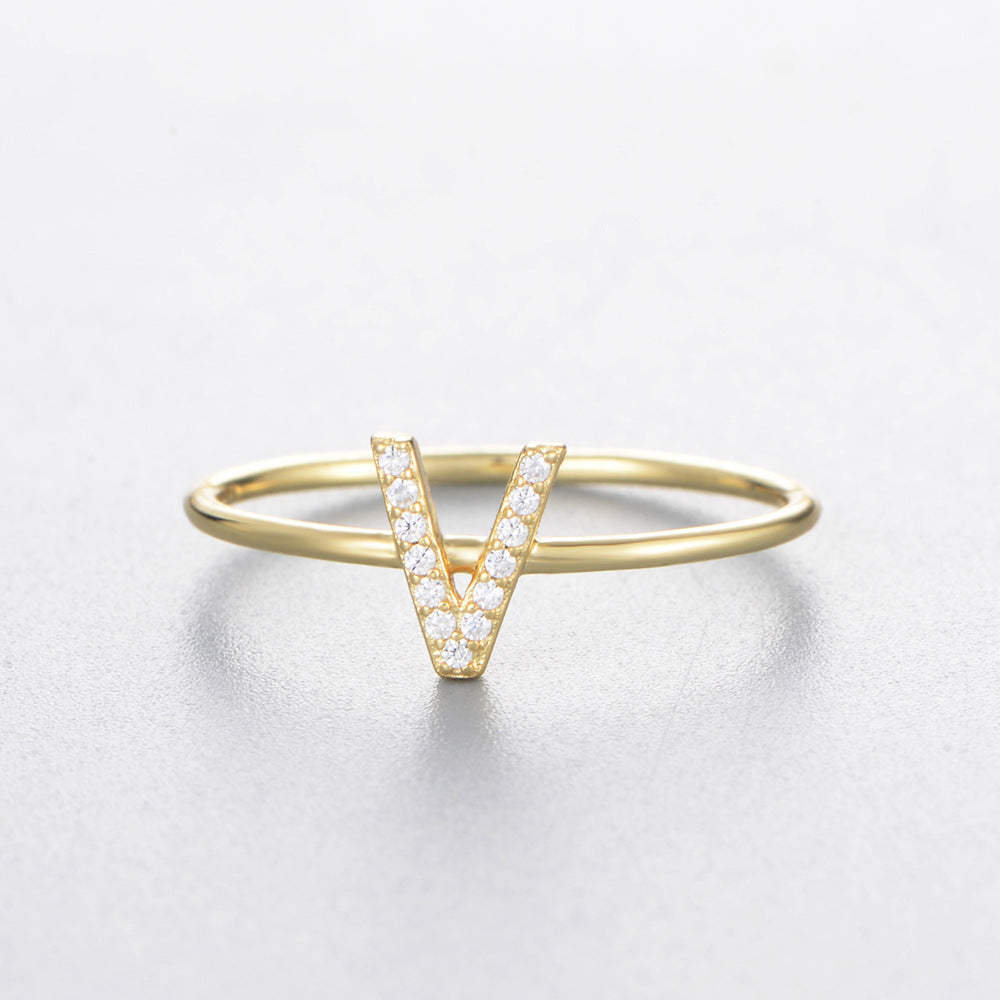 925 Sterling Silver 26 Alphabet Zirconia Rings, Minimalist Stackable Initial Jewelry
