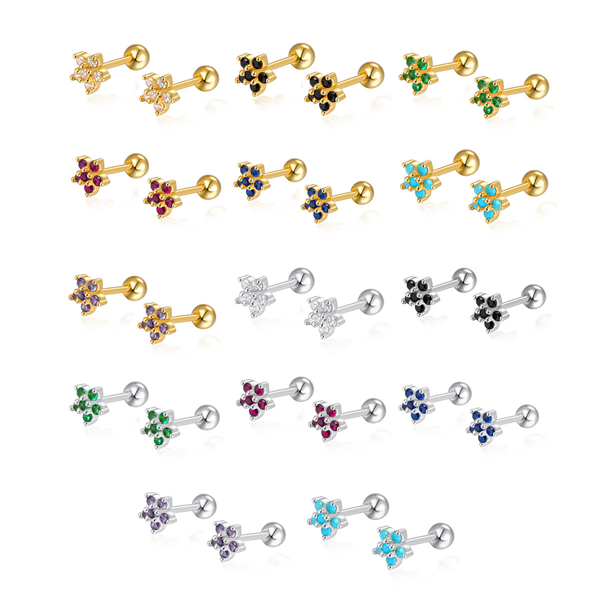 Flower Screw Earrings - 925 Silver Diamond Petal Jewelry Wholesale