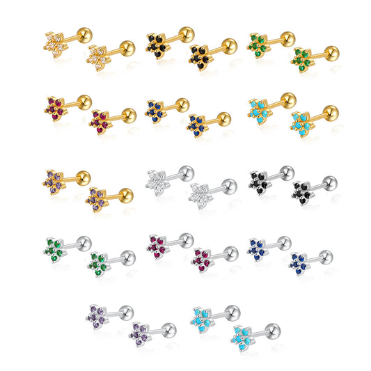 Flower Screw Earrings - 925 Silver Diamond Petal Jewelry Wholesale