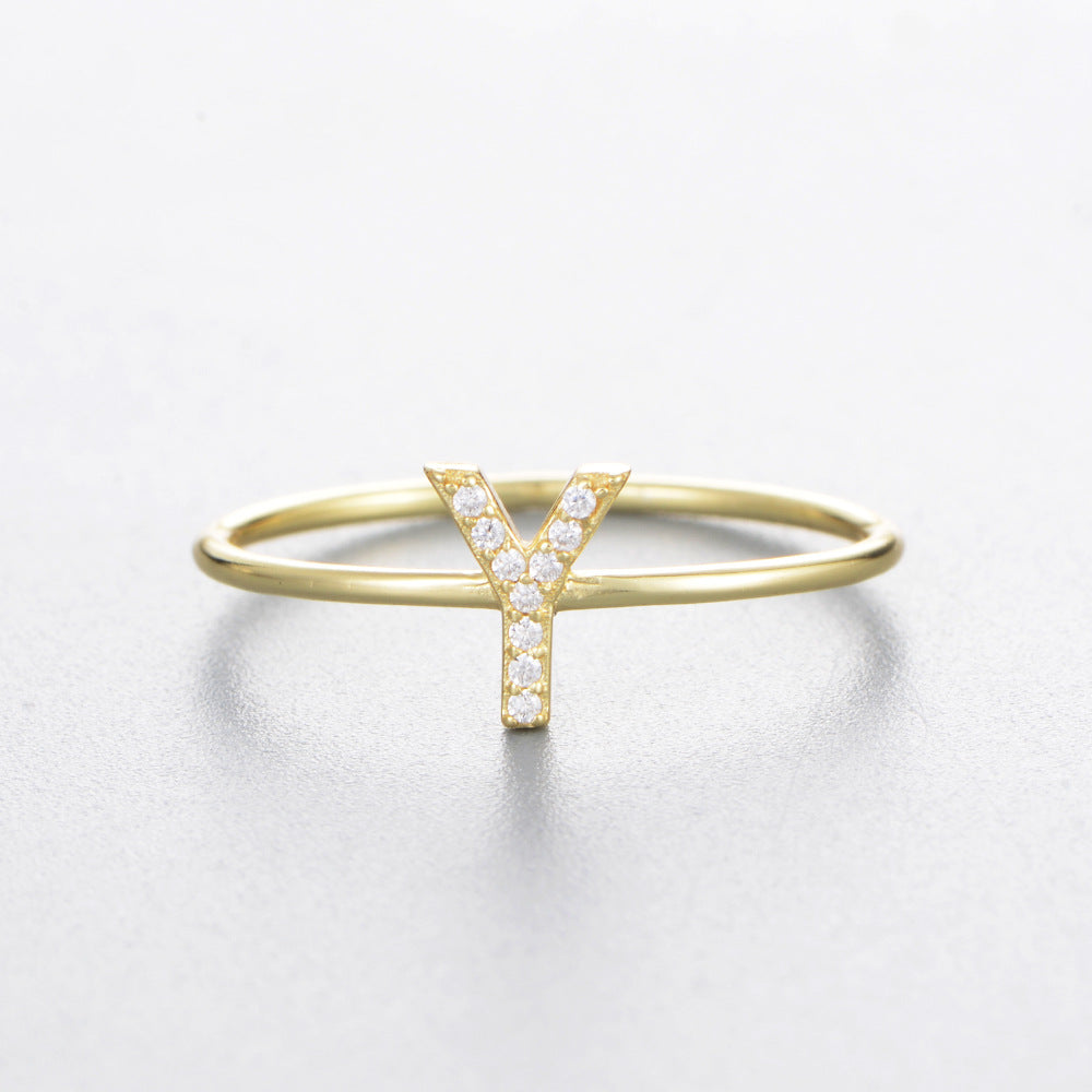 925 Sterling Silver 26 Alphabet Zirconia Rings, Minimalist Stackable Initial Jewelry