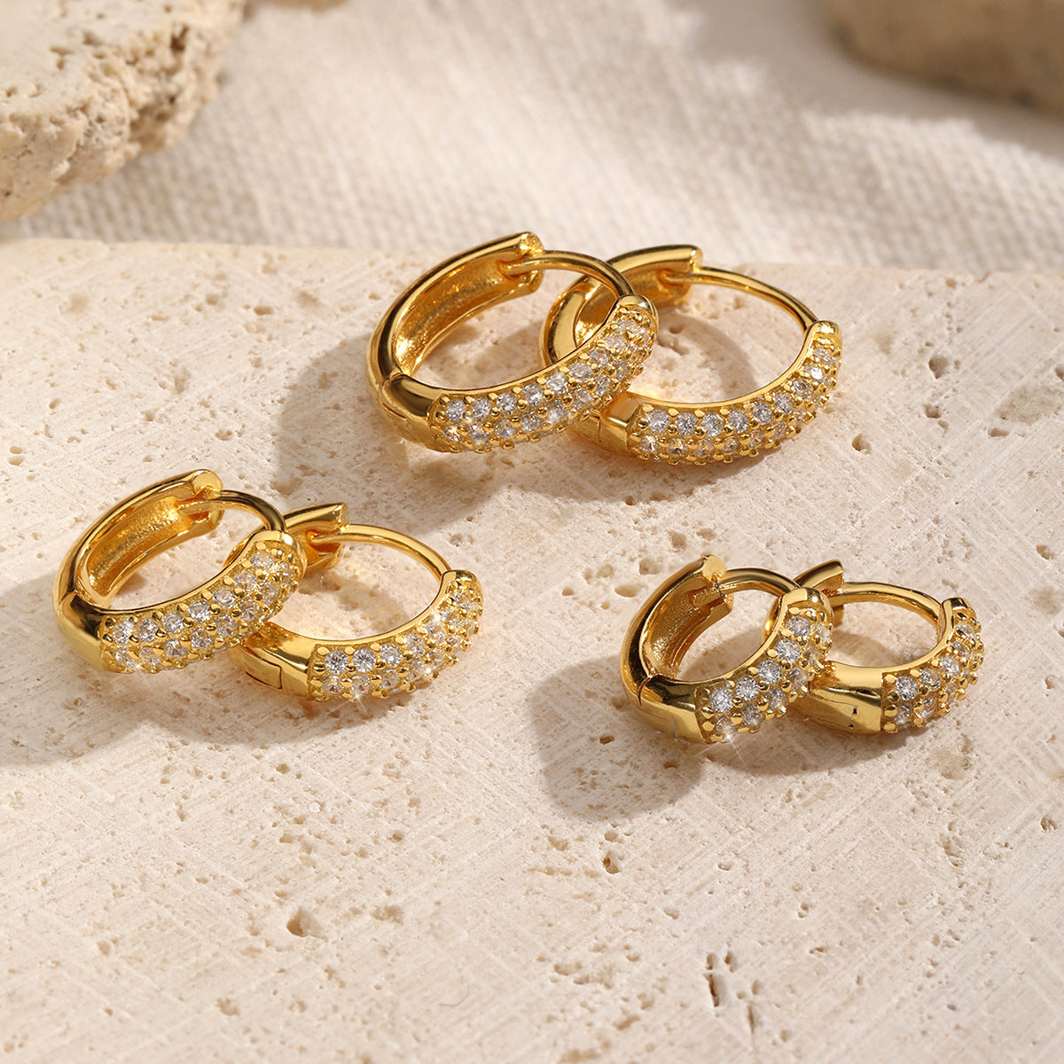 Triple Row Diamond Hoop Earrings - 925 Silver Retro Niche Jewelry