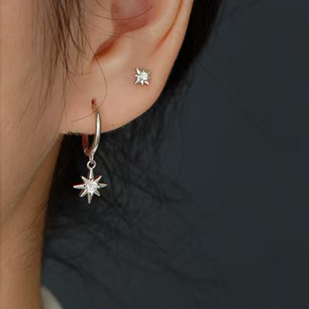 Eight-Point Star Ear Cuffs - 925 Sterling Silver Sweet Cool Stackable Earrings