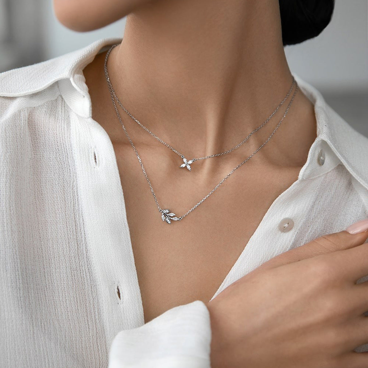 Butterfly Jewelry Set - 925 Silver Flower Pendant Necklace Bracelet