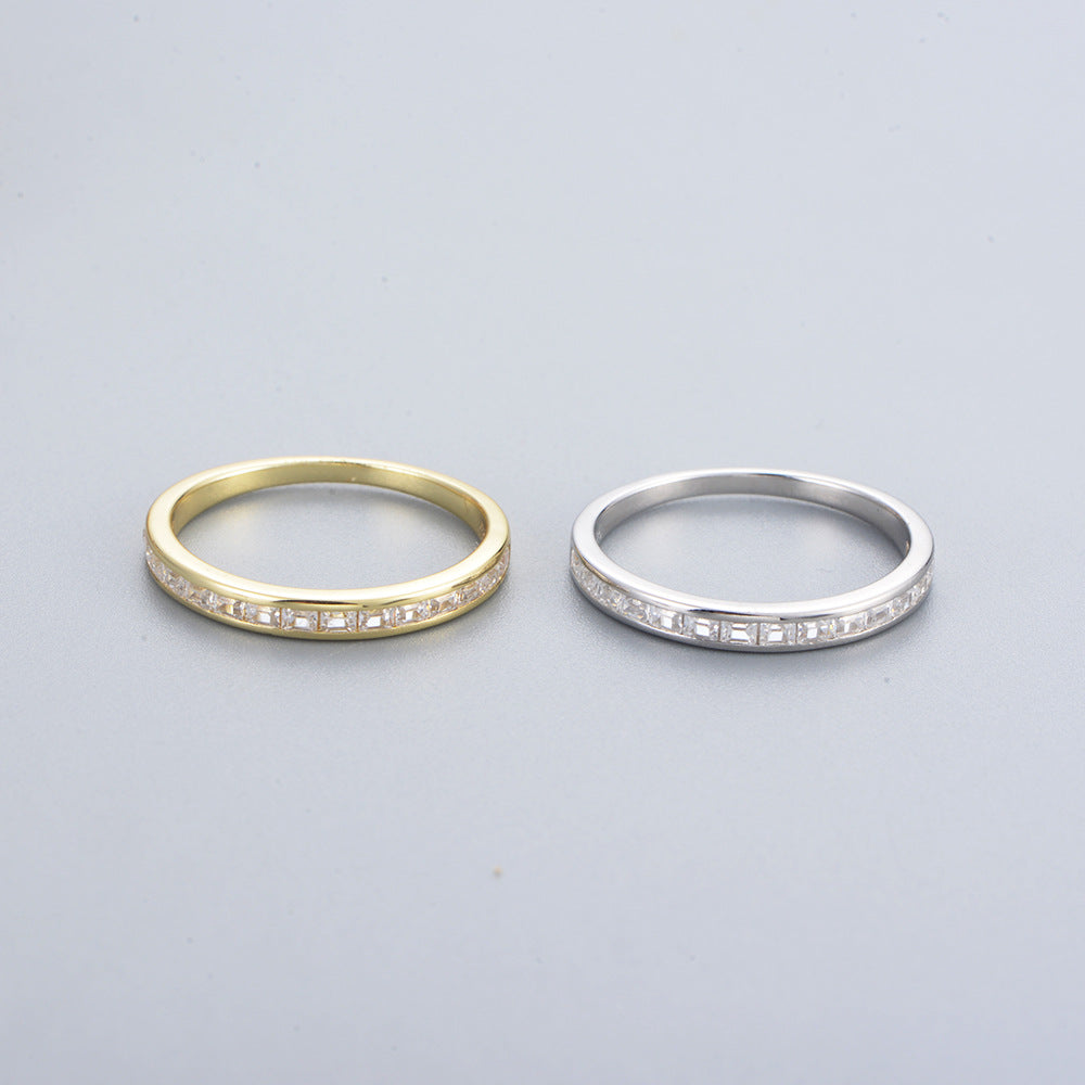 925 Sterling Silver Geometric Square Zirconia Ring, Minimalist Jewelry