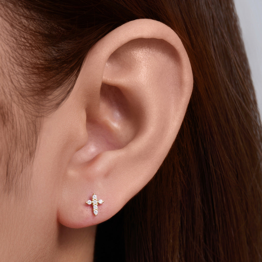 925 Sterling Silver Geometric Opal Labret Stud, Threaded Cartilage Piercing High-End Trendy Jewelry