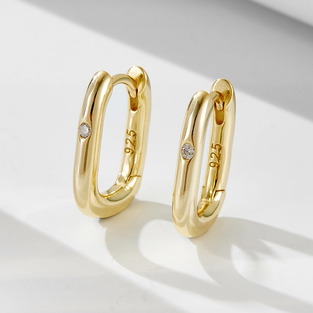 Sterling Silver Chic Minimalist Oval U-Shape Earrings for Women, High-End Versatile Accessory