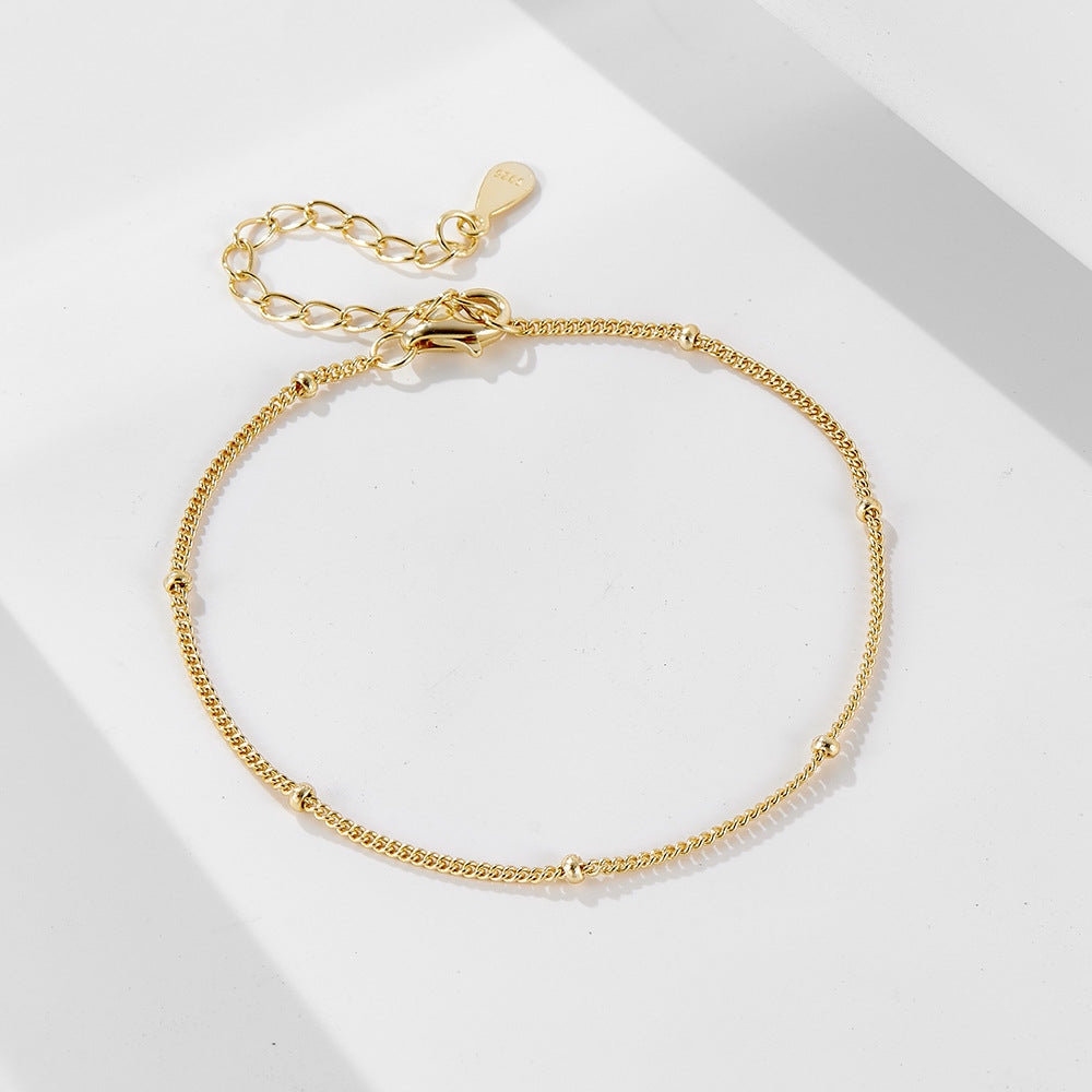 925 Sterling Silver Dainty Bead Chain Bracelet, Minimalist Petite Layering High-End Design Jewelry