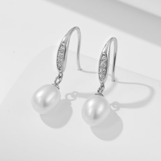 Sterling Silver Graceful Freshwater Pearl Hook Earrings for Women, Modern Chic Jewelry