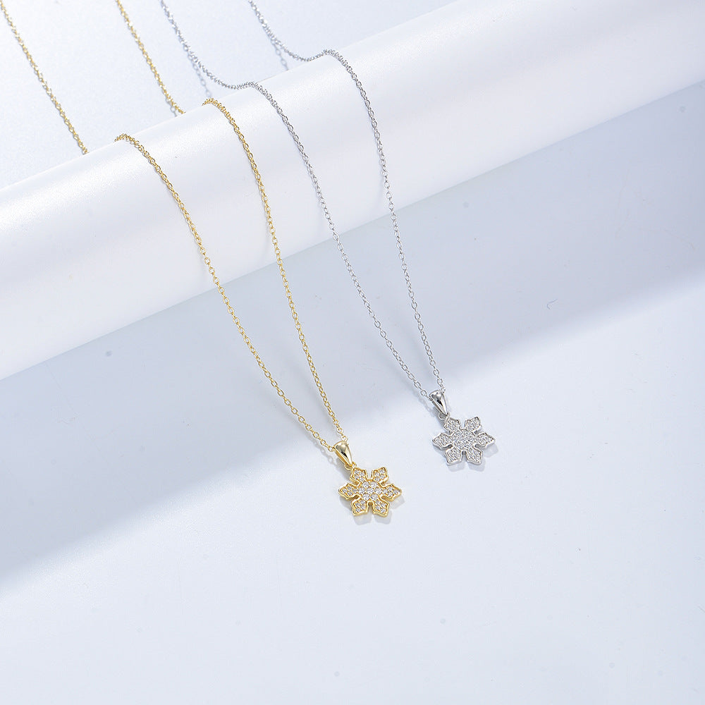925 Sterling Silver Snowflake Pendant Necklace, Micro-Pave Zirconia Jewelry