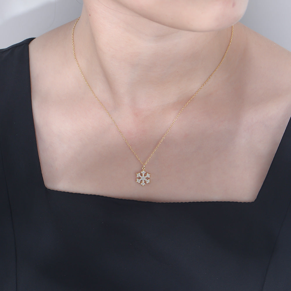 925 Sterling Silver Snowflake Pendant Necklace, Sparkling Zirconia Jewelry