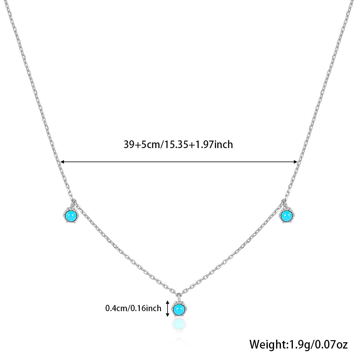 Turquoise Necklace - 925 Sterling Silver Retro Niche Collarbone Chain