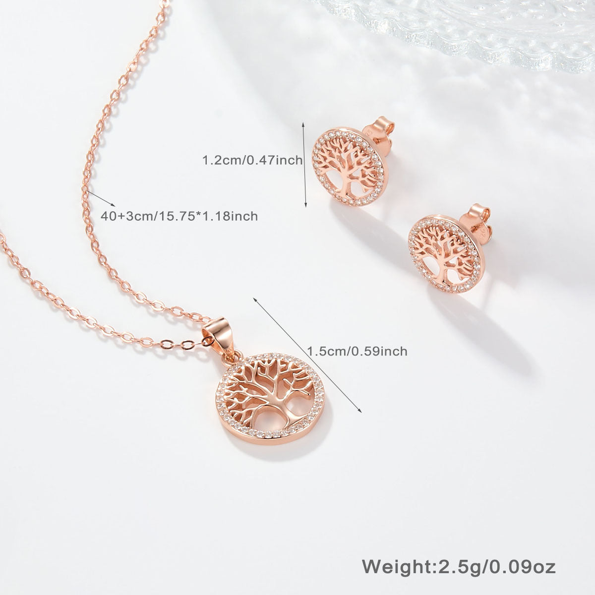 Tree of Life Rose Gold Jewelry Set | Necklace & Earrings for Halloween