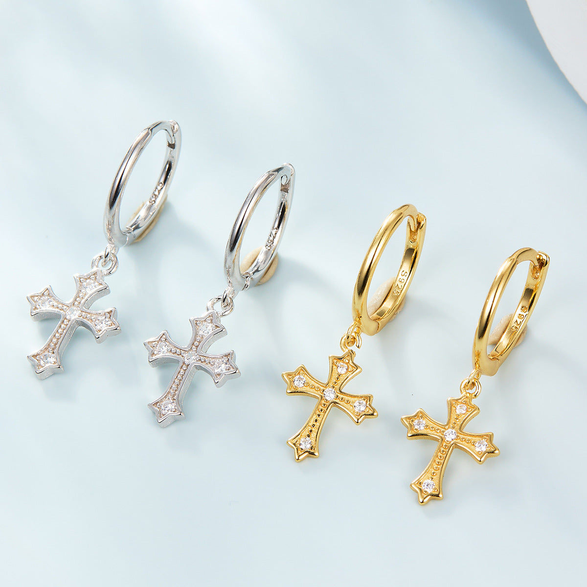 Micro-Inlaid Cross Earrings - S925 Sterling Silver Fashion Personalized Jewelry