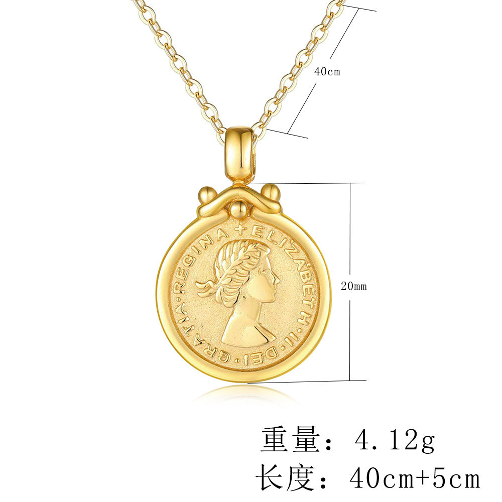 925 Sterling Silver Queen Elizabeth Coin Necklace, Medallion Pendant