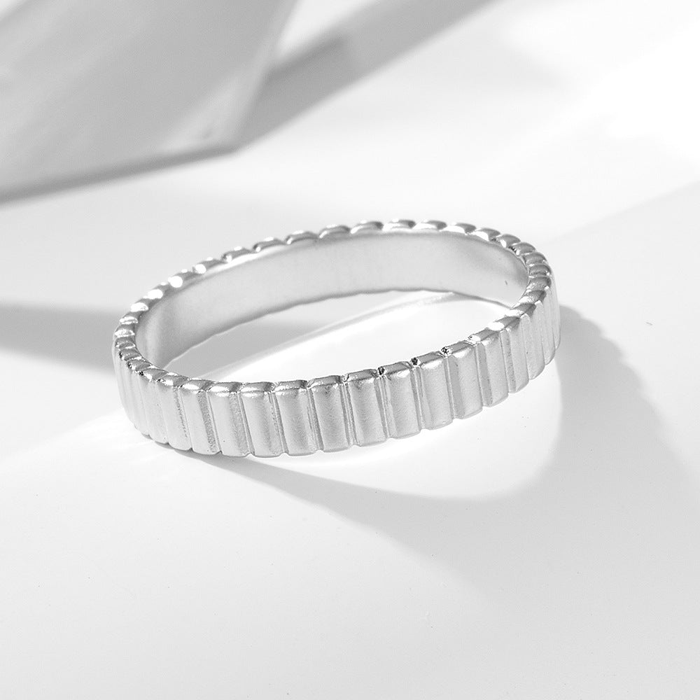 S925 Silver Modern Textured Band Ring - Unique Ins Style Aesthetic Accessory
