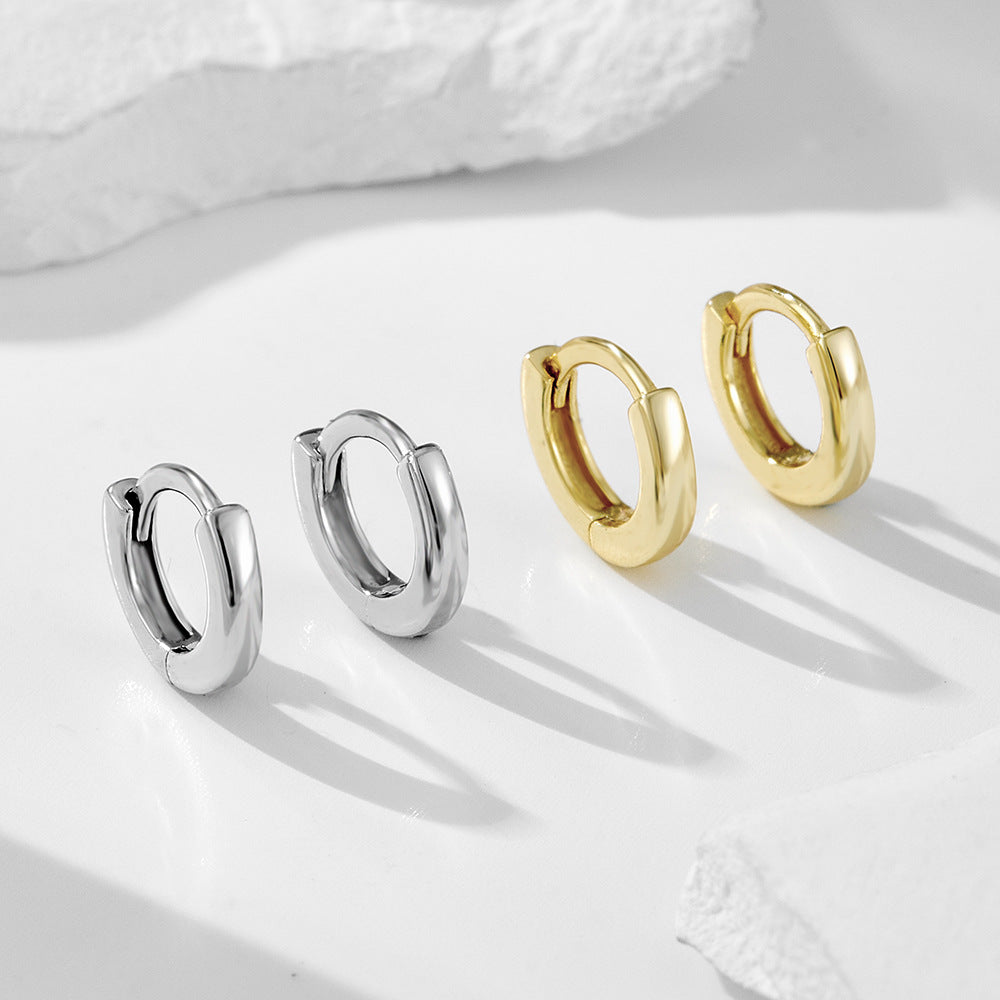 925 Sterling Silver Minimalist Chunky Hoop Earrings, High-Polished Versatile Huggie Jewelry