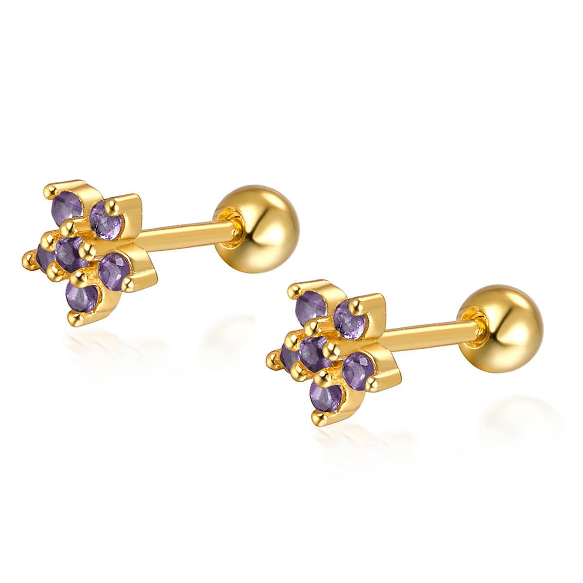 Flower Screw Earrings - 925 Silver Diamond Petal Jewelry Wholesale