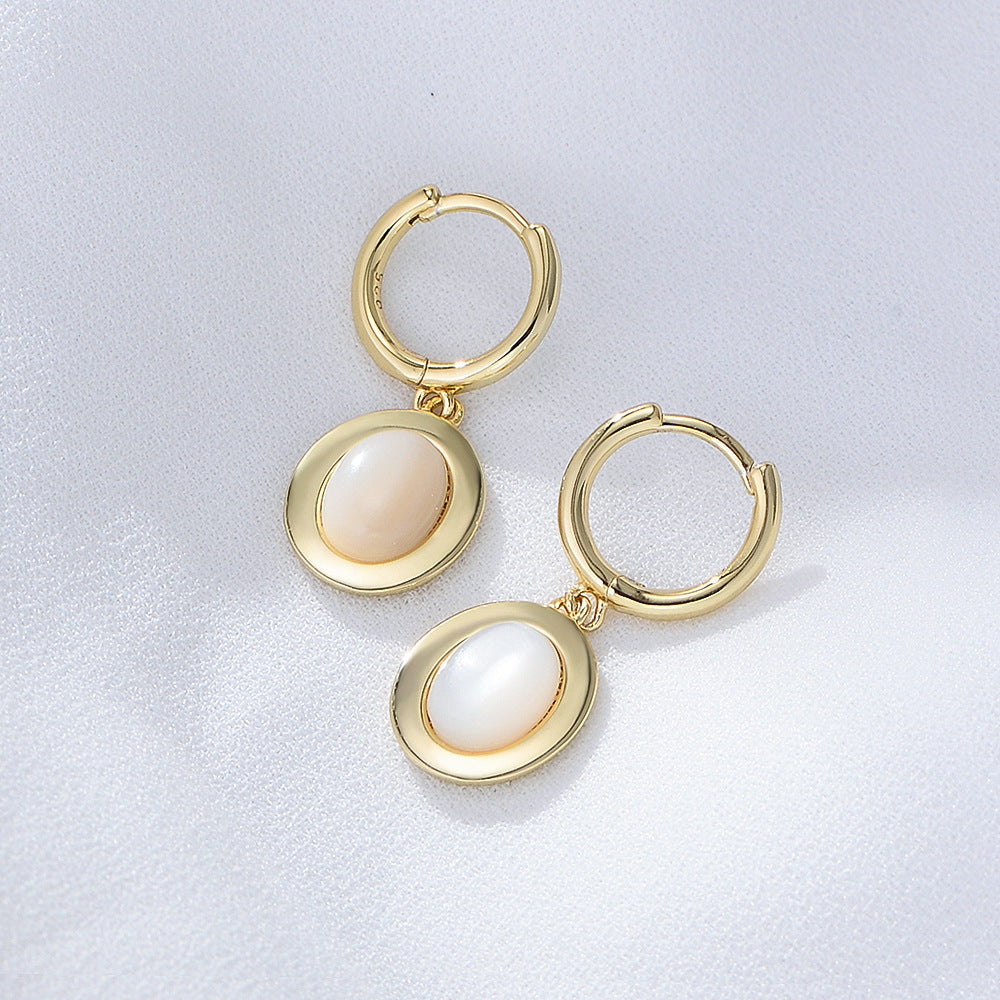 925 Sterling Silver Natural White Shell Earrings, Vintage Geometric Jewelry