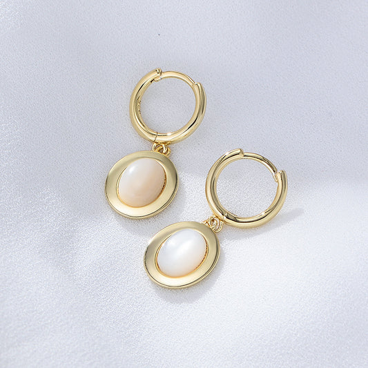 925 Sterling Silver Natural White Shell Earrings, Vintage Geometric Jewelry