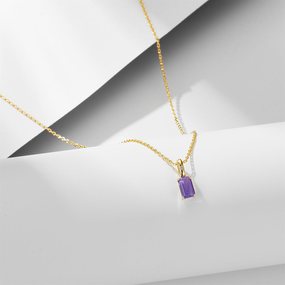 925 Sterling Silver Natural Amethyst & Peridot Pendant Necklace, Minimalist Light Luxury Color Gemstone Jewelry