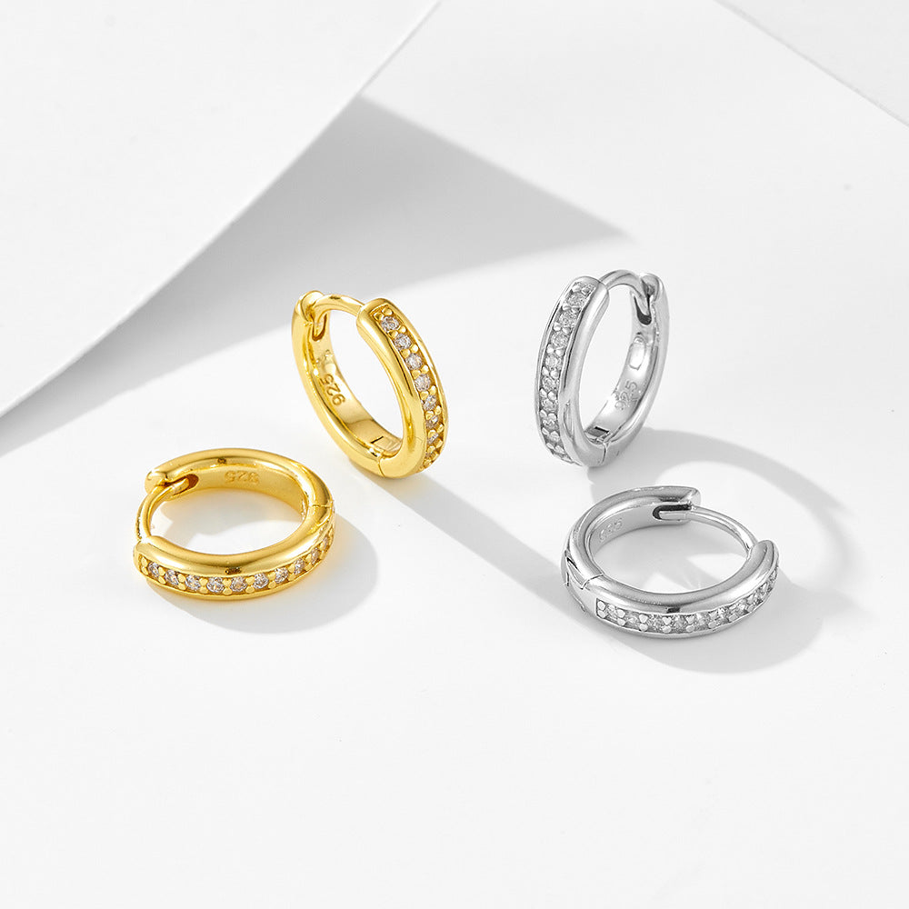 925 Sterling Silver Classic Pave Zirconia Hoop Earrings, Minimalist Luxury Jewelry