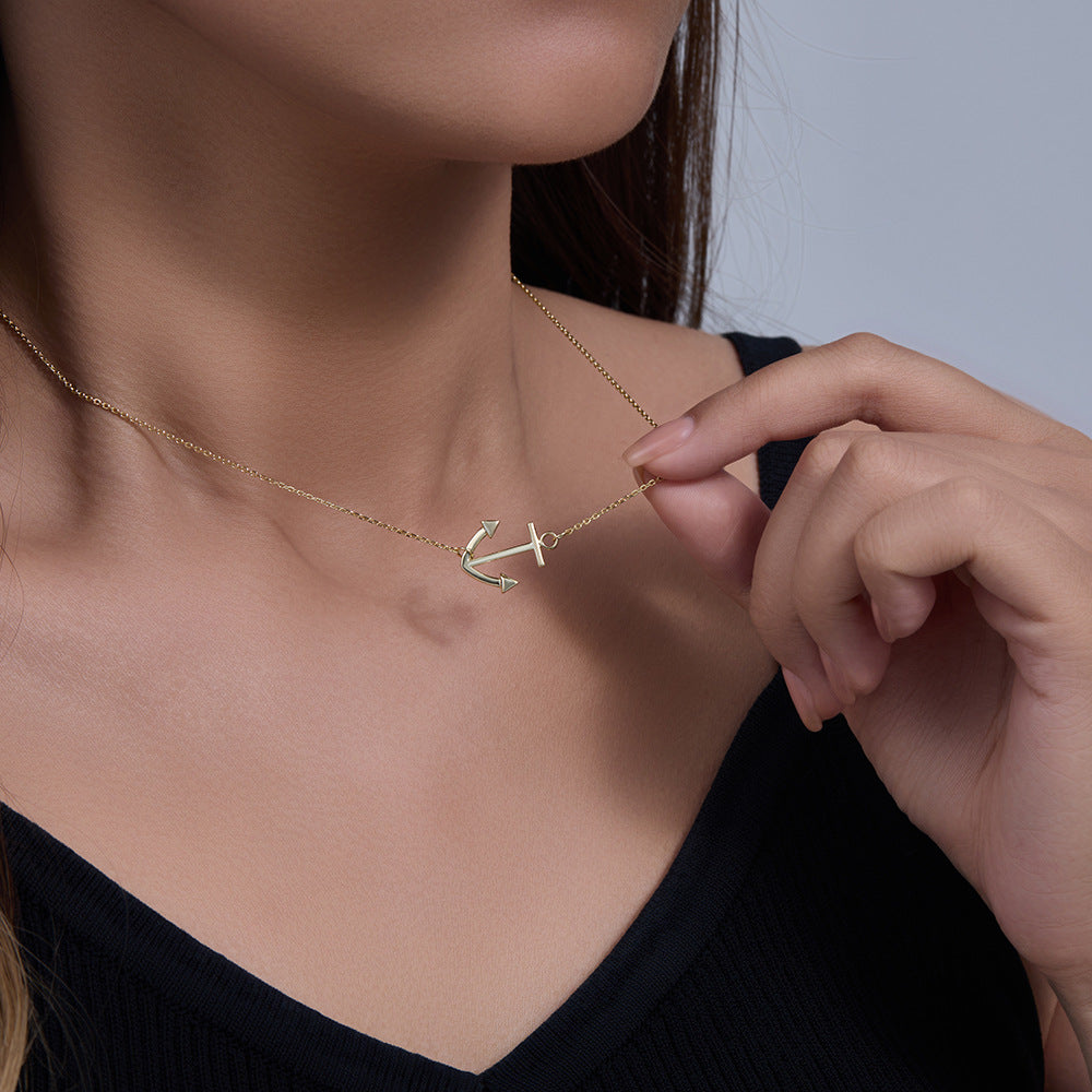 S925 Silver Creative Anchor Charm Necklace - Modern Punk Style Clavicle Chain