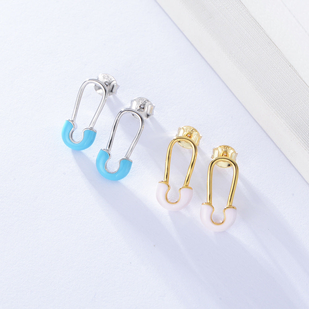 925 Sterling Silver Paperclip Stud Earrings, Colorful Enamel Jewelry