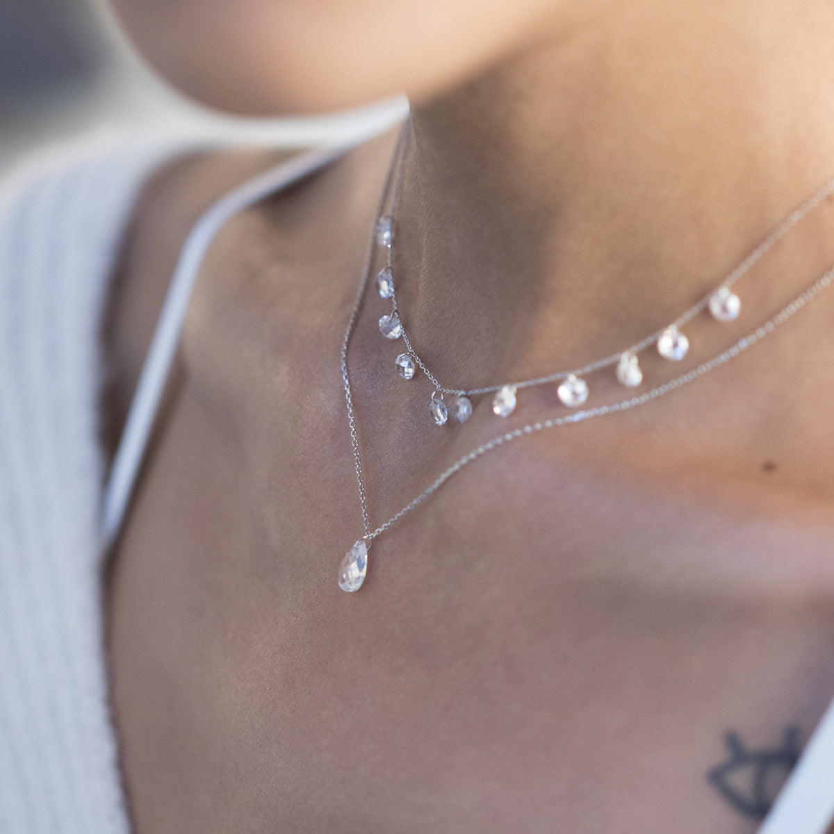 Teardrop Zircon Necklace - 925 Silver Minimalist Niche Choker Wholesale