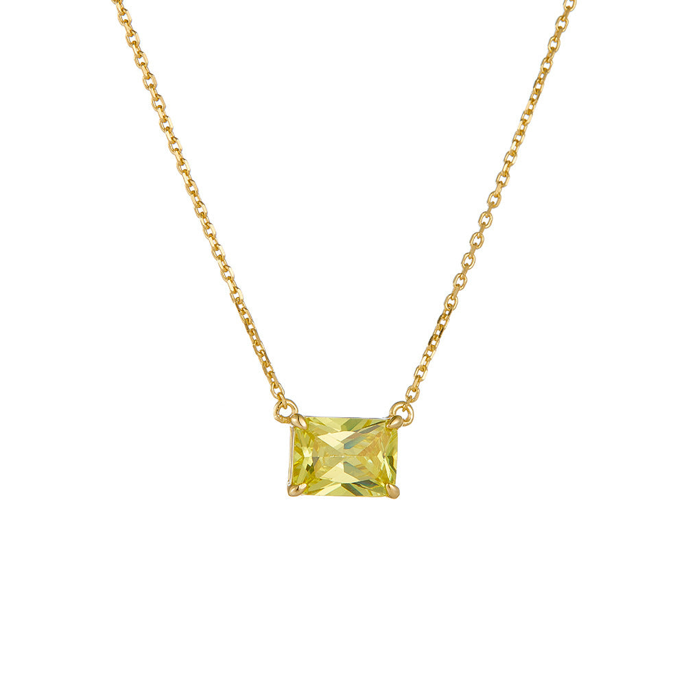 925 Sterling Silver Rectangular Zirconia Pendant Necklace, Minimalist Light Luxury High-End Clavicle Chain
