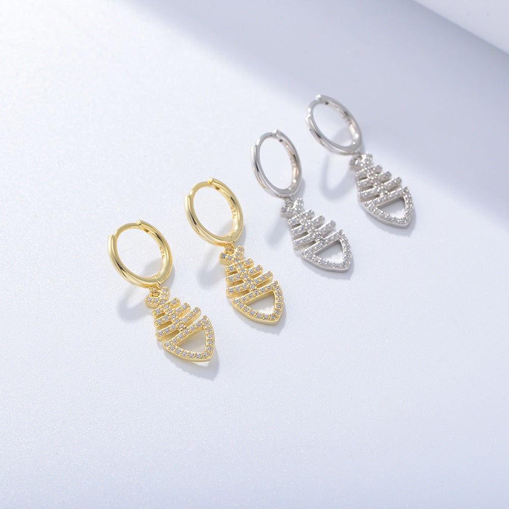 925 Sterling Silver Fish Bone Drop Earrings, Sparkling Zirconia Jewelry