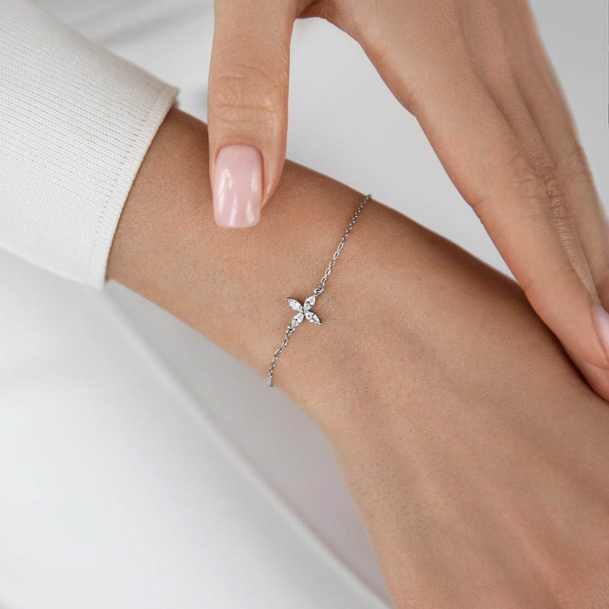 Butterfly Jewelry Set - 925 Silver Flower Pendant Necklace Bracelet