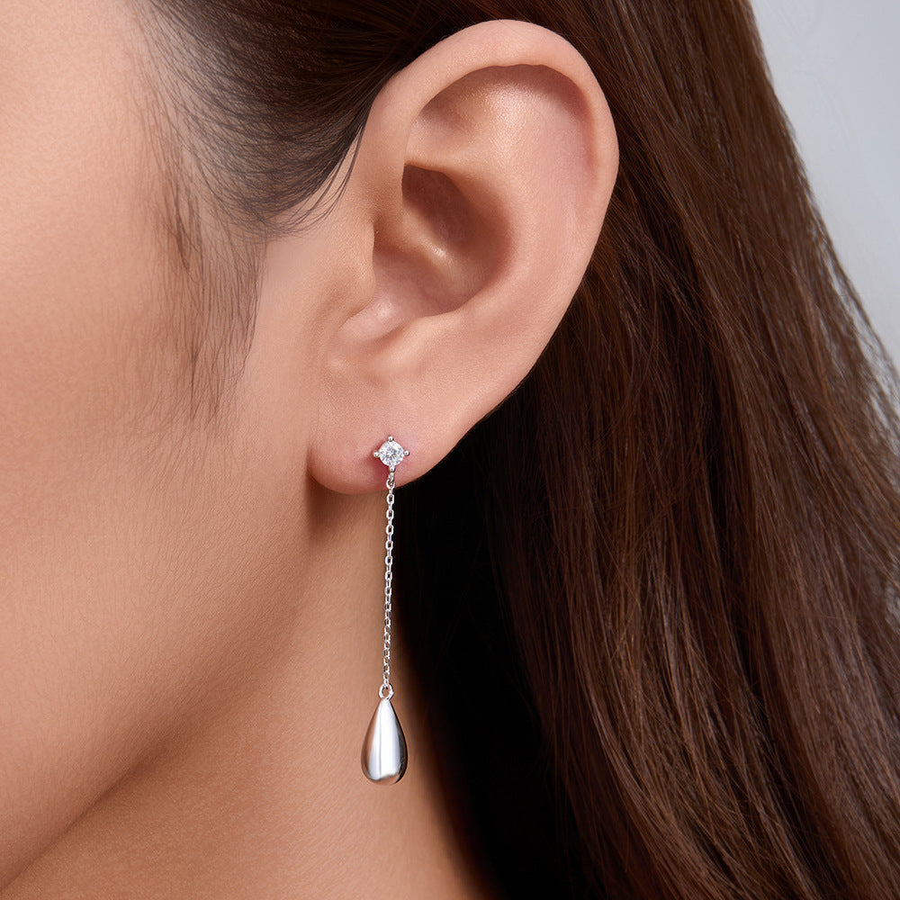 Sterling Silver Sleek Teardrop Dangle Earrings with Long Tassel for Women