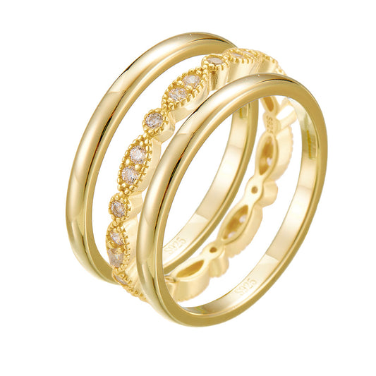 925 Sterling Silver Stackable Ring Set, Minimalist Pave Zirconia High-End Jewelry