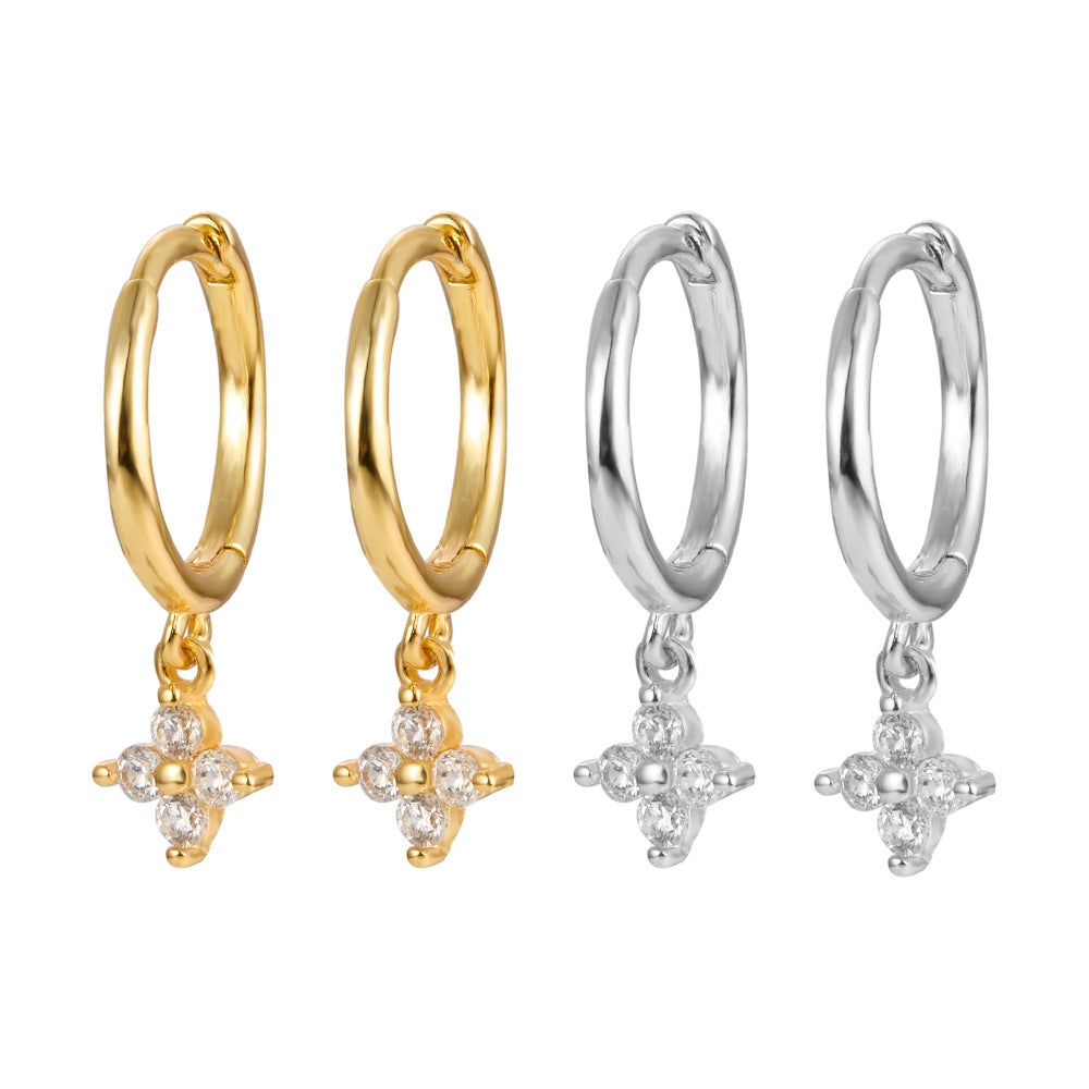 Clover Earrings - 925 Silver Color Zircon Light Luxury Trending