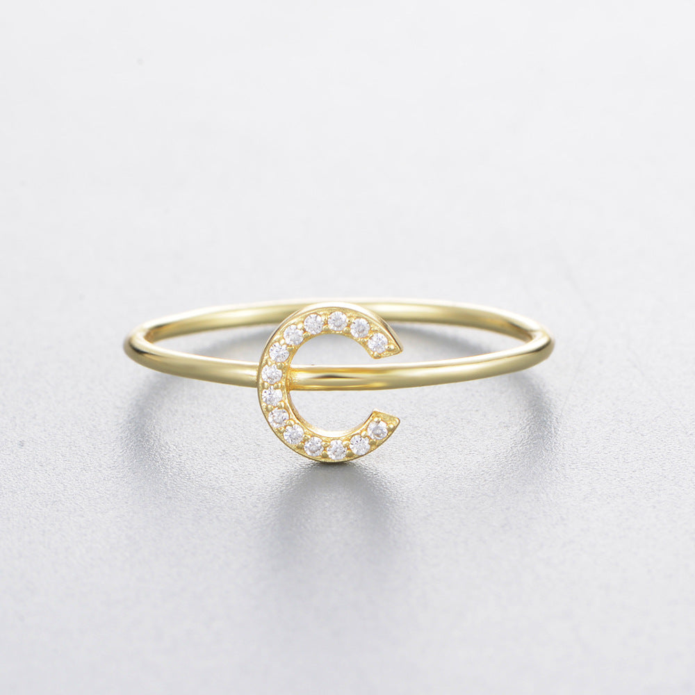 925 Sterling Silver 26 Alphabet Zirconia Rings, Minimalist Stackable Initial Jewelry