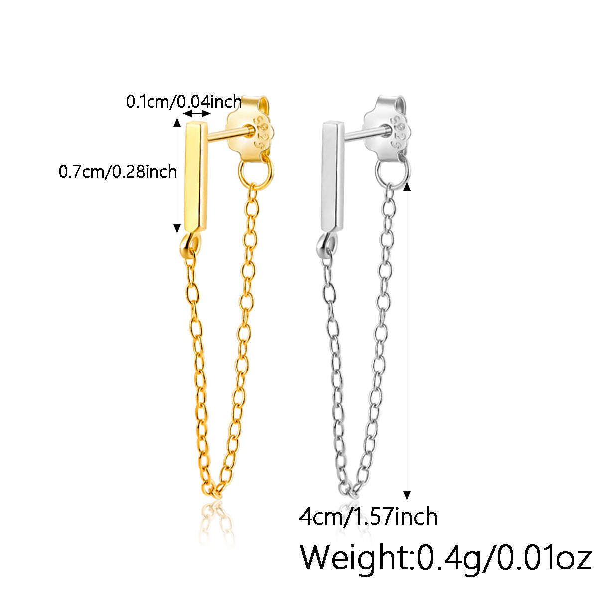 Octagram Snake Earring - 925 Silver Single Chain Geometric Jewelry