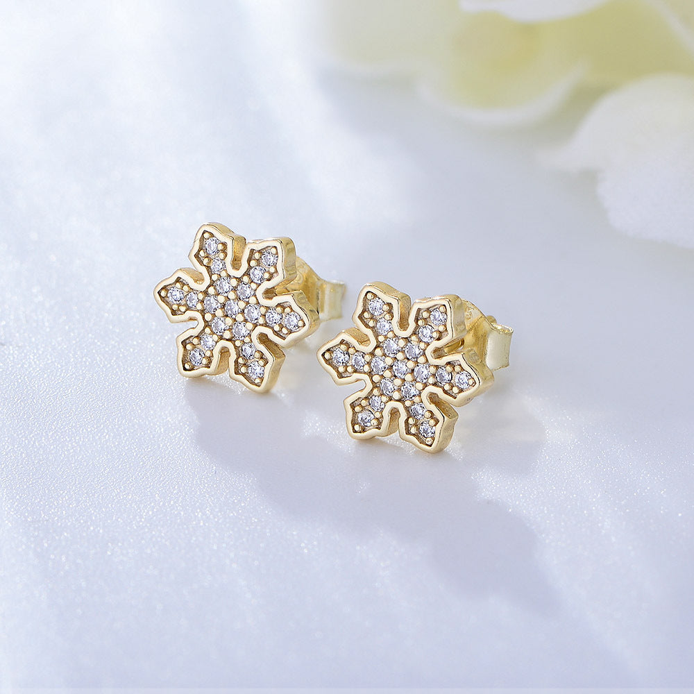925 Sterling Silver Snowflake Zirconia Stud Earrings, Minimalist Winter Jewelry