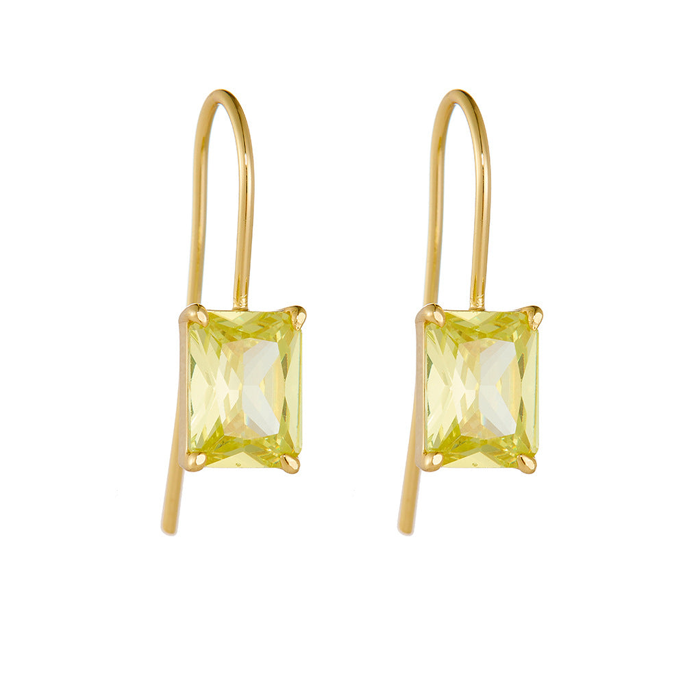 925 Sterling Silver Colorful Square Zirconia Drop Earrings, High-End Light Luxury Classic Jewelry