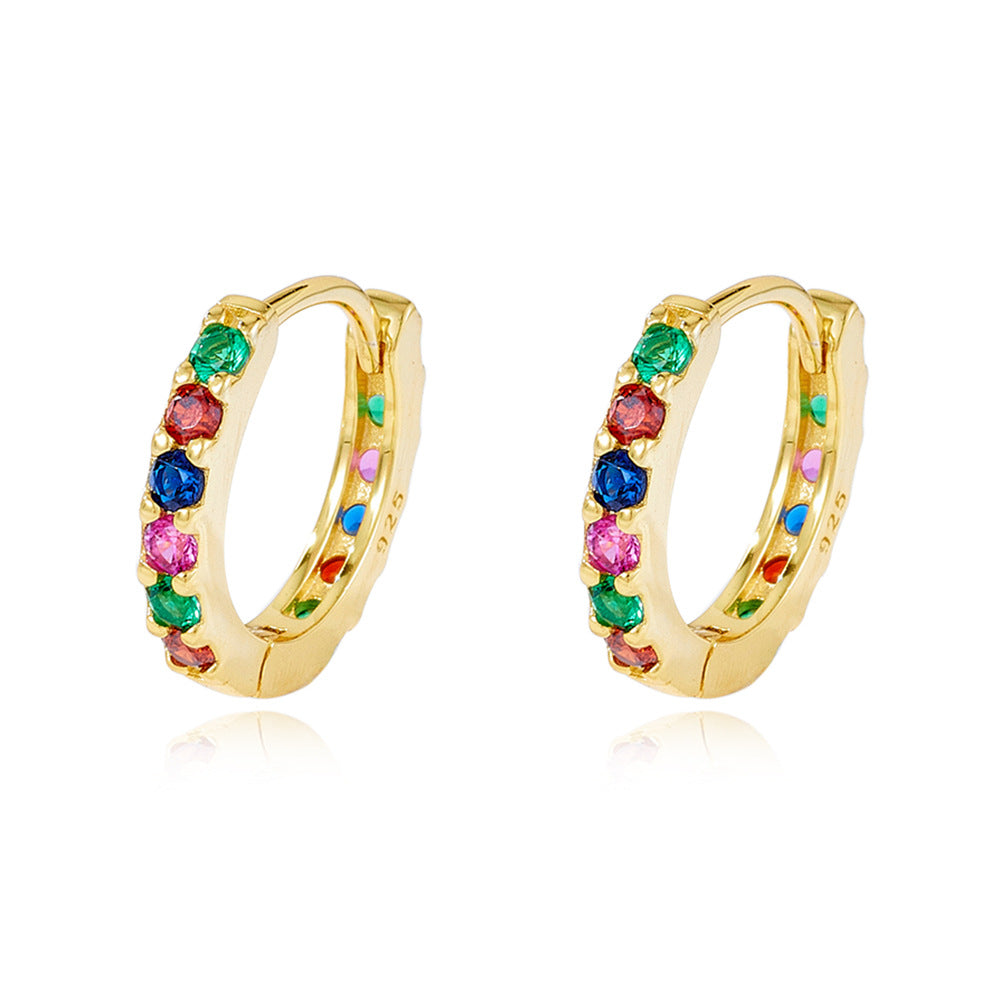 925 Sterling Silver Rainbow Zirconia Huggie Hoop Earrings